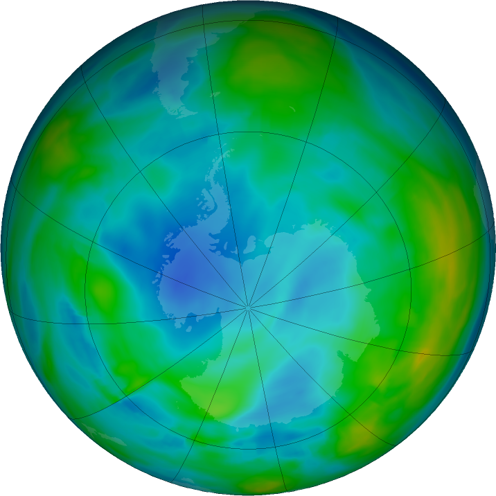 Antarctic ozone map for 06 July 2019